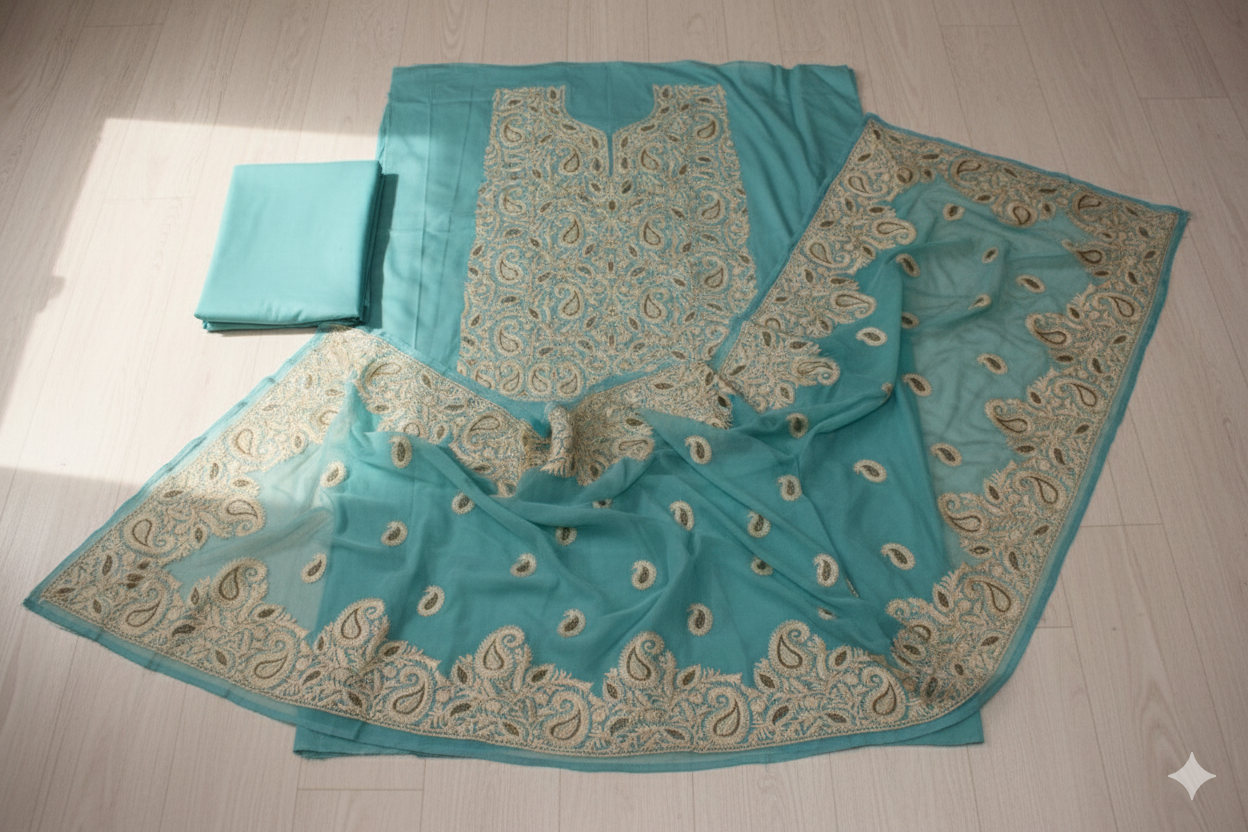 embroidered unstitched suit with dupatta embroidered unstitched suit with dupatta